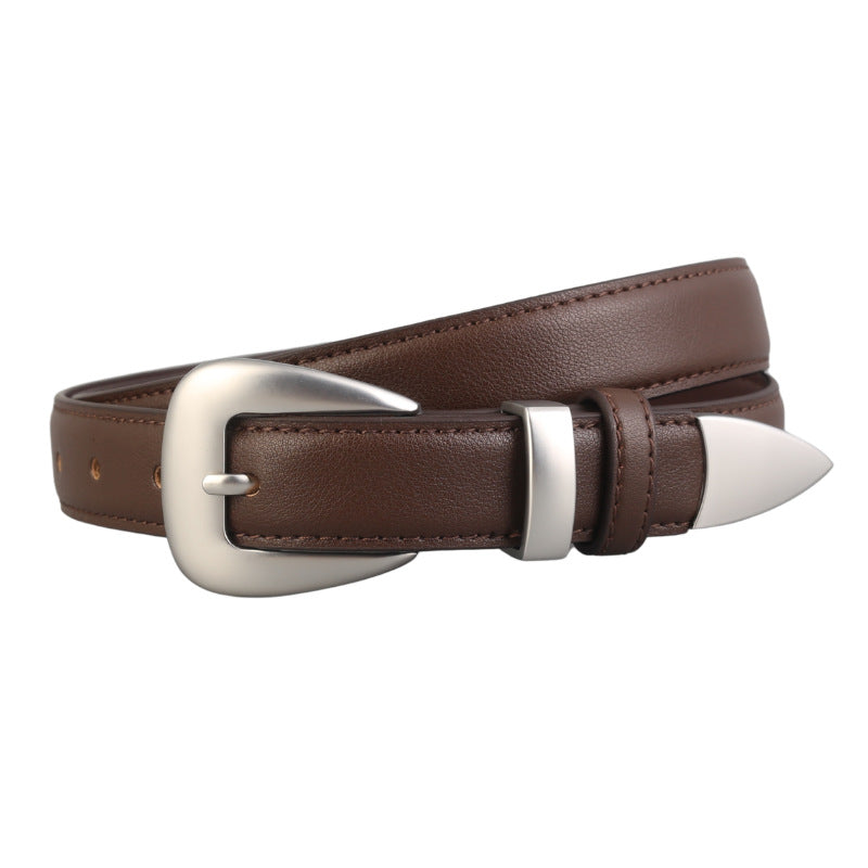 Women's Genuine Leather Commute Belt With Alloy Pin Buckle In Dyed Black