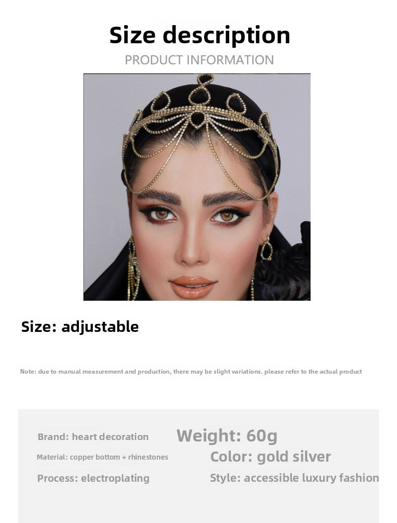 Ethnic Style Tassel Hair Chain For Women With Rhinestones In Silver, Elegant Hair Accessory Headband