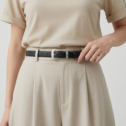 Women's Genuine Leather Commute Belt With Alloy Pin Buckle In Dyed Black