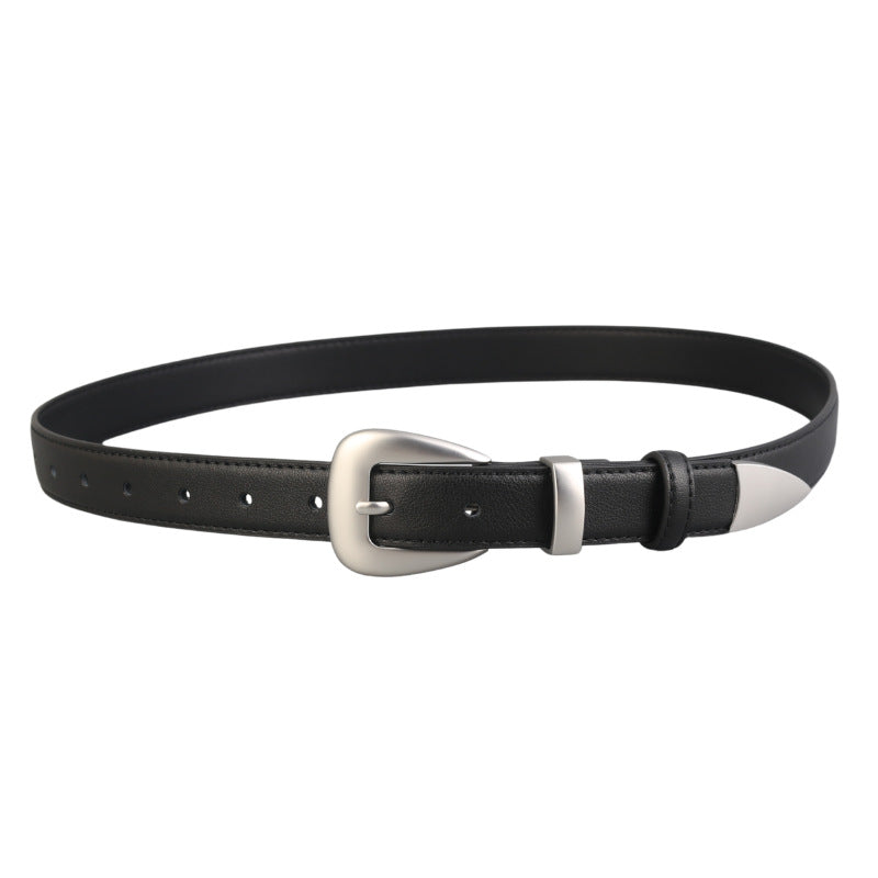 Women's Genuine Leather Commute Belt With Alloy Pin Buckle In Dyed Black