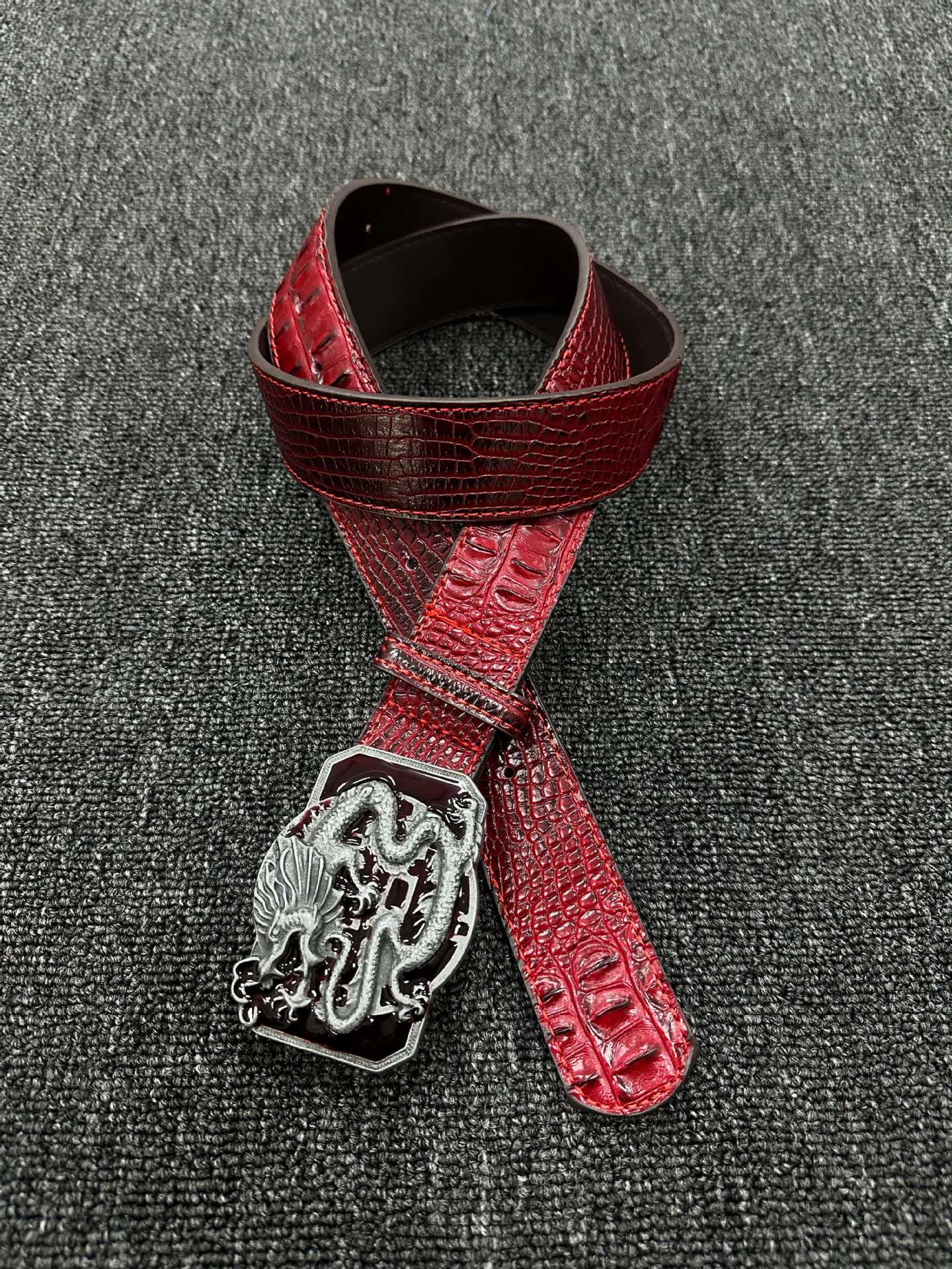 Punk Dragon Belt In Red PU Leather With Alloy Buckle