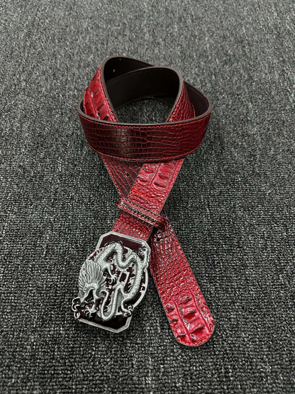 Punk Dragon Belt In Red PU Leather With Alloy Buckle