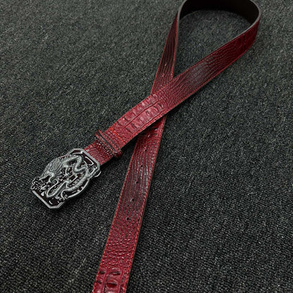 Punk Dragon Belt In Red PU Leather With Alloy Buckle