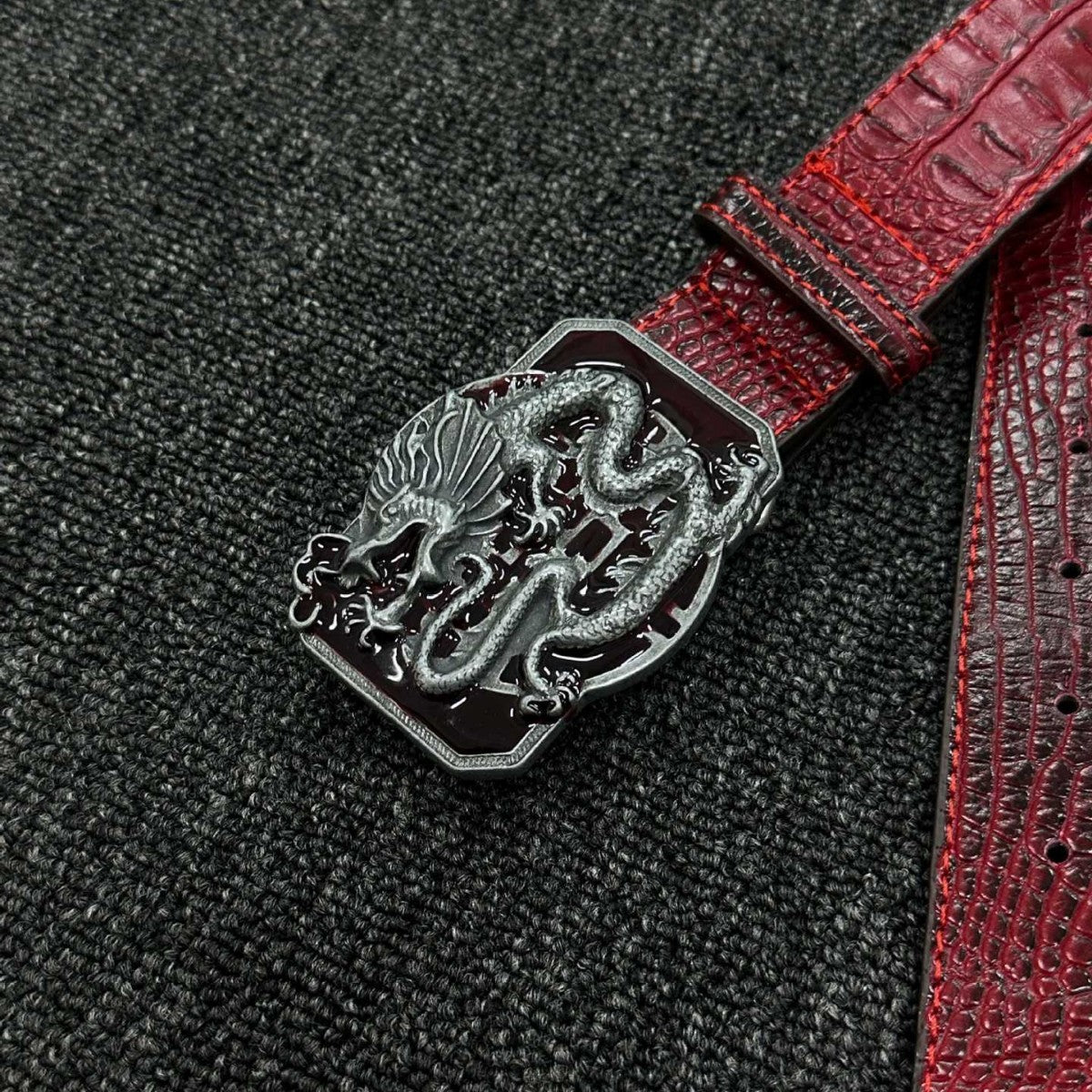 Punk Dragon Belt In Red PU Leather With Alloy Buckle