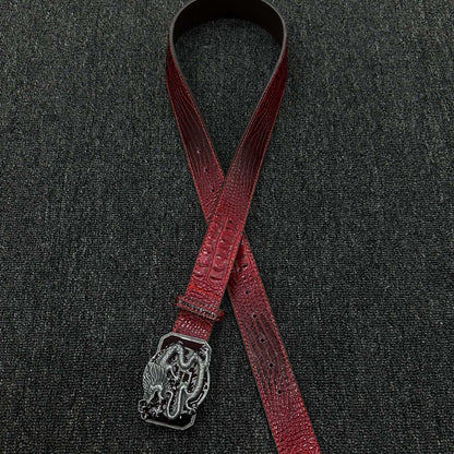 Punk Dragon Belt In Red PU Leather With Alloy Buckle