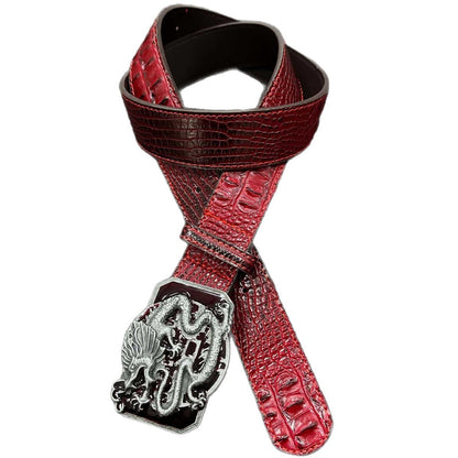 Punk Dragon Belt In Red PU Leather With Alloy Buckle