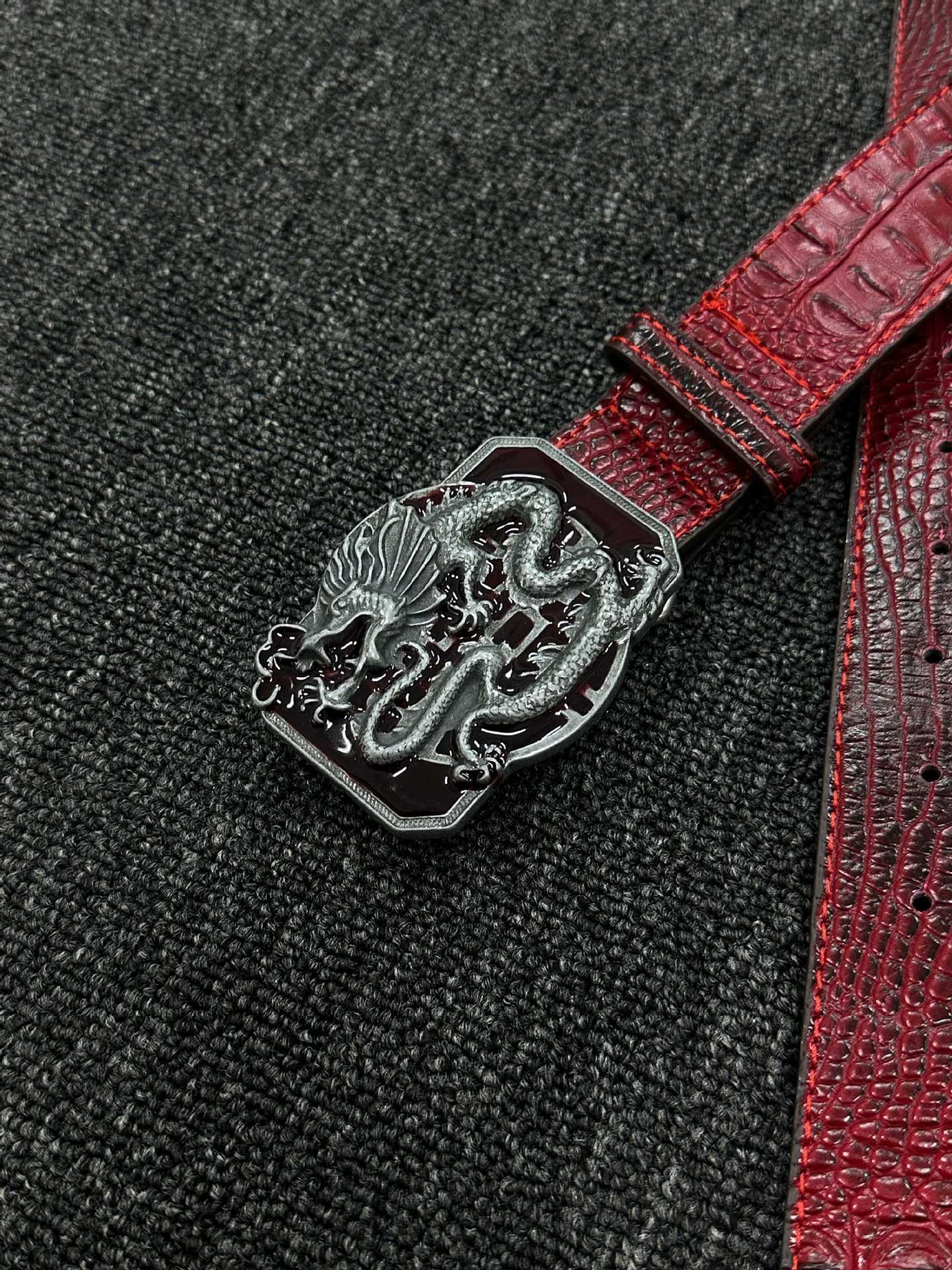 Punk Dragon Belt In Red PU Leather With Alloy Buckle