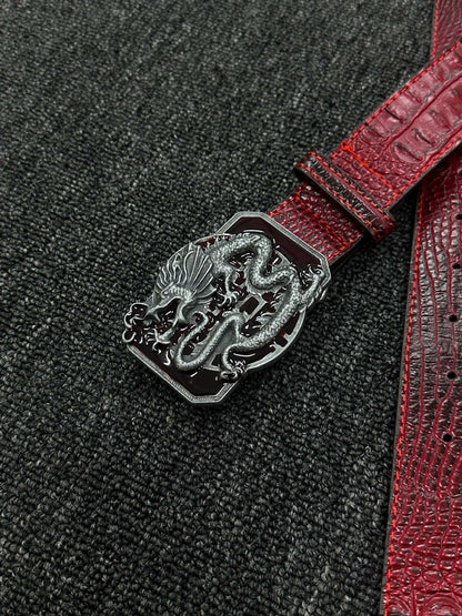 Punk Dragon Belt In Red PU Leather With Alloy Buckle