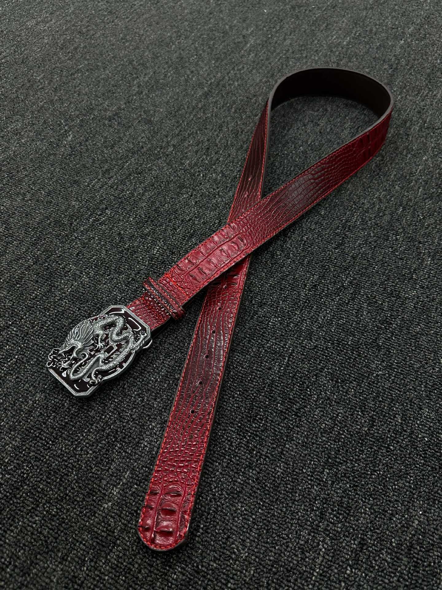 Punk Dragon Belt In Red PU Leather With Alloy Buckle
