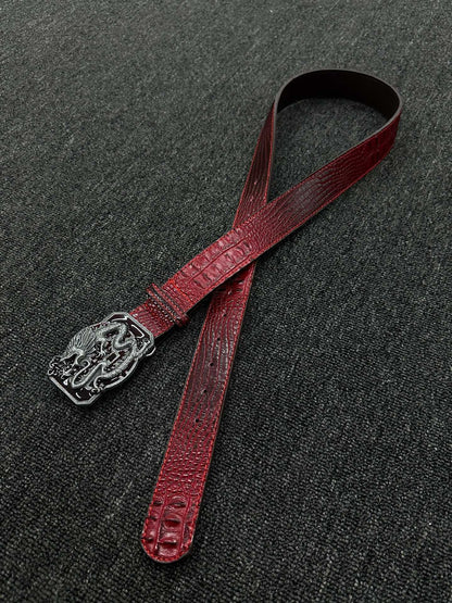 Punk Dragon Belt In Red PU Leather With Alloy Buckle