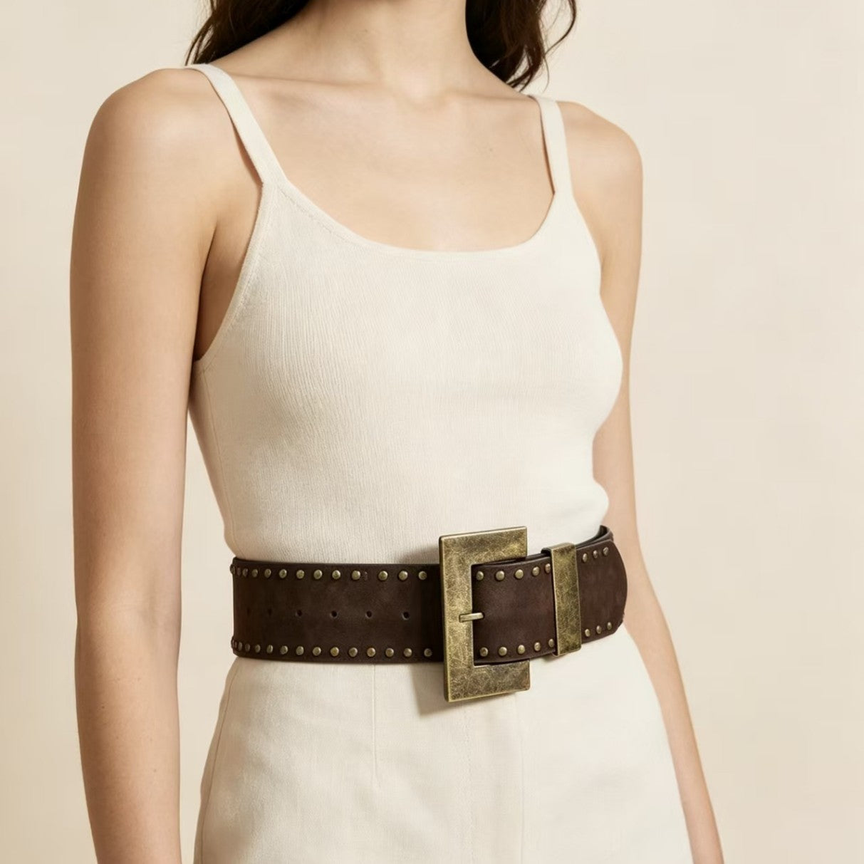 Unisex Punk PU Leather Belt With Alloy Snap Buckle In Coffer Color