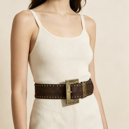 Unisex Punk PU Leather Belt With Alloy Snap Buckle In Coffer Color