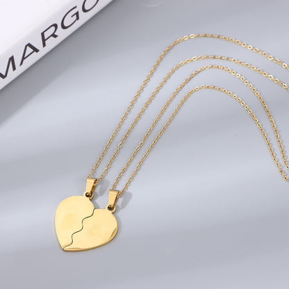 Sweet Heart Shape Pendant Necklace For Couples In 304 Stainless Steel With 18K Real Gold Electroplated Cable Chain