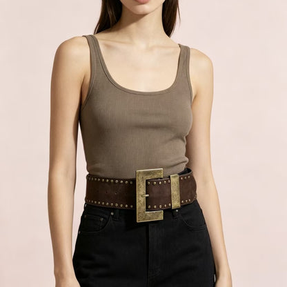 Unisex Punk PU Leather Belt With Alloy Snap Buckle In Coffer Color