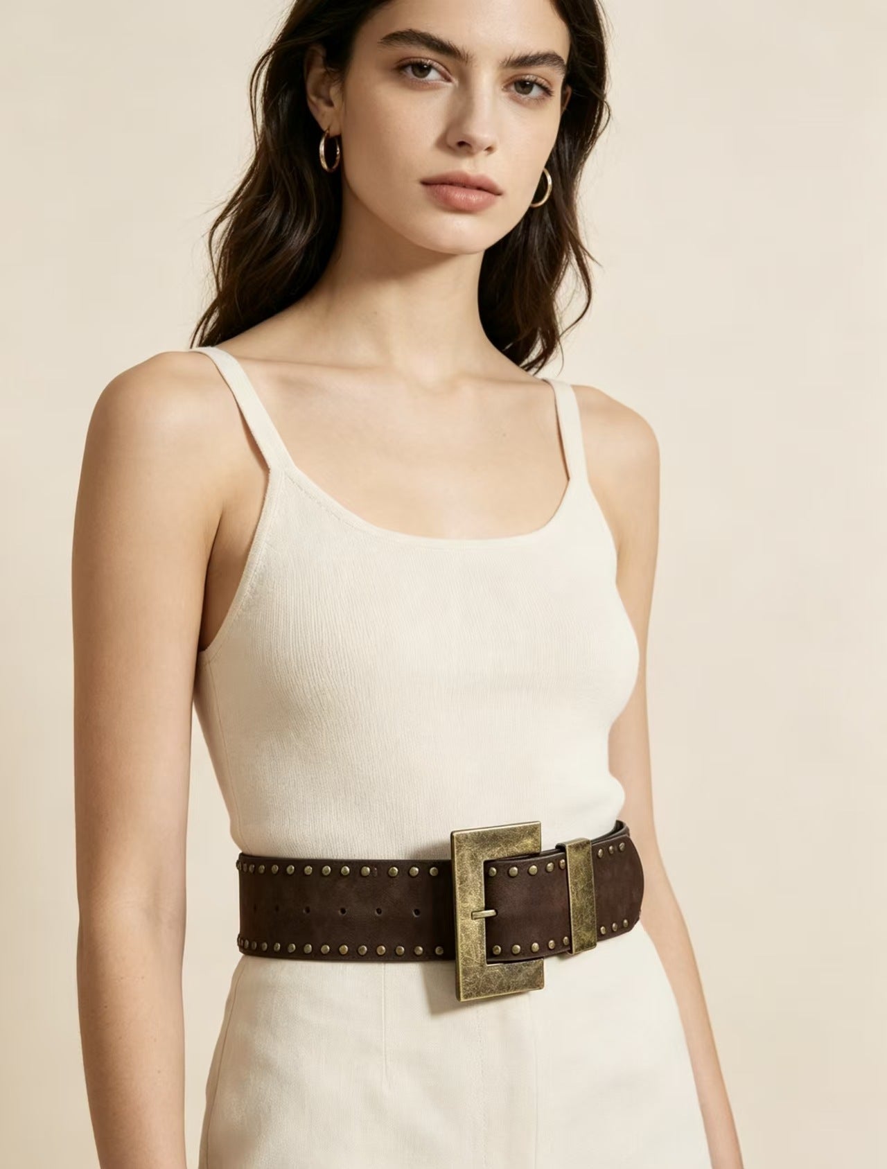 Unisex Punk PU Leather Belt With Alloy Snap Buckle In Coffer Color