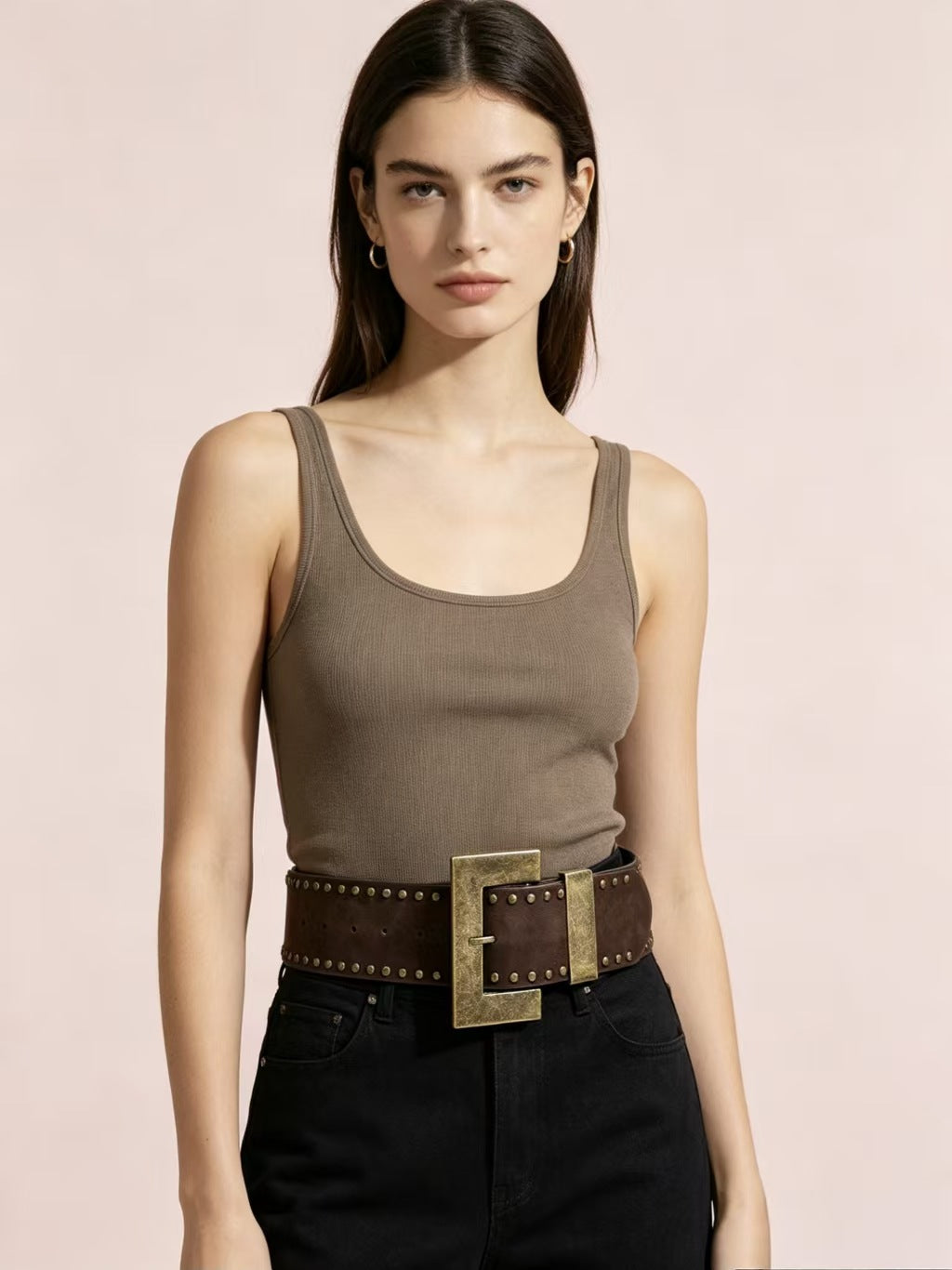 Unisex Punk PU Leather Belt With Alloy Snap Buckle In Coffer Color