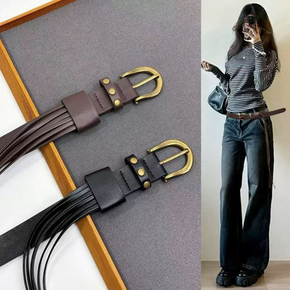 Women’s Commute Tassel Belt In PU Leather With Alloy Pin Buckle, Stylish And Durable Accessory