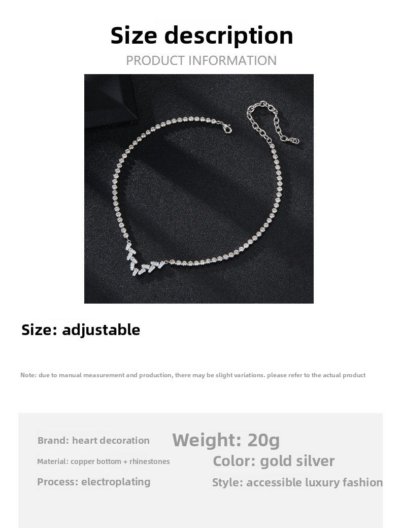 Silver V Shape Necklace For Women With Electroplated Alloy Chain And Rhinestones Inlay Featuring Zircon Accents