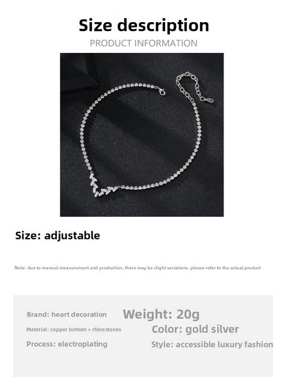 Silver V Shape Necklace For Women With Electroplated Alloy Chain And Rhinestones Inlay Featuring Zircon Accents