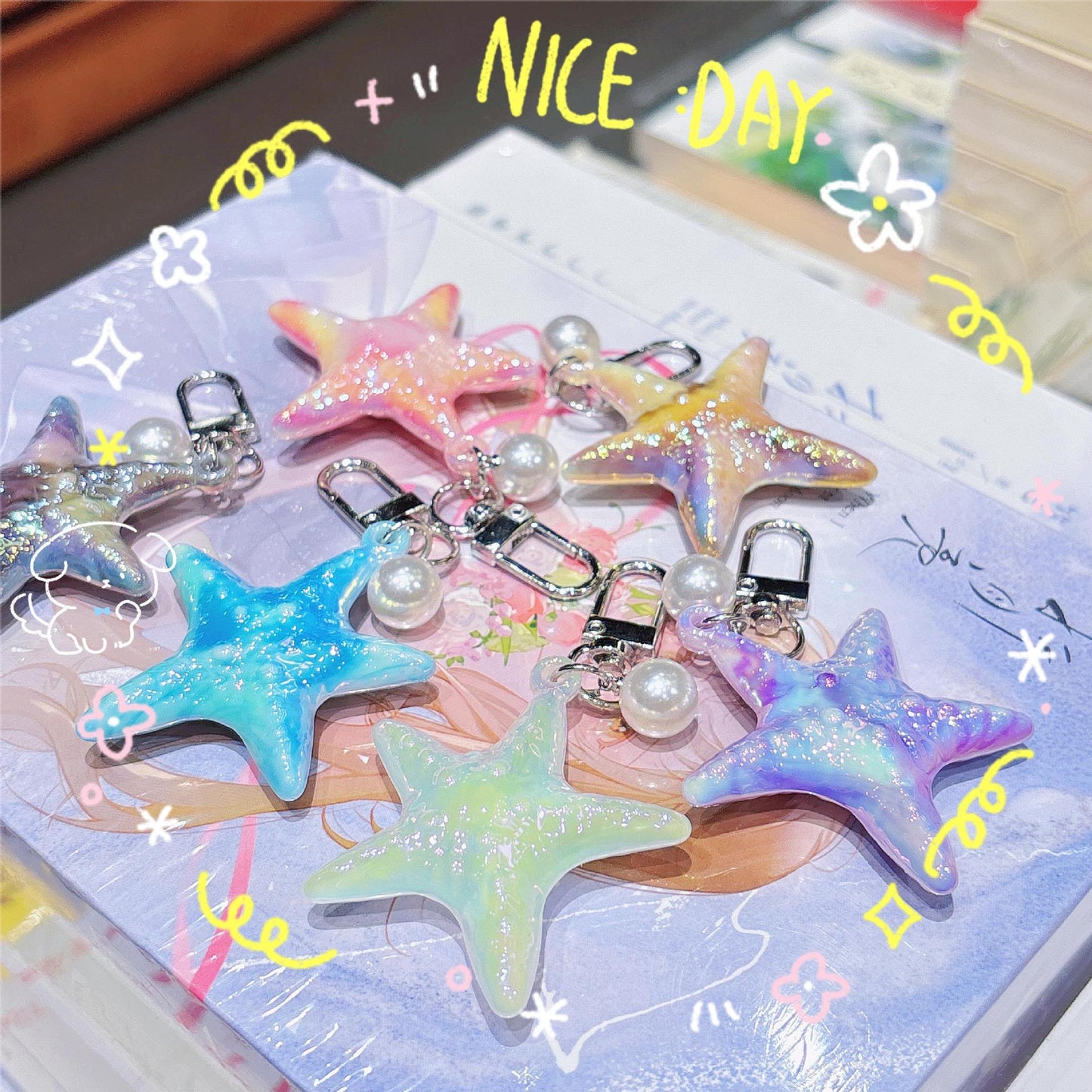 Ocean Valentine's Day Natural Pink Key Chain In Acrylic Material, Perfect Gift For Loved Ones