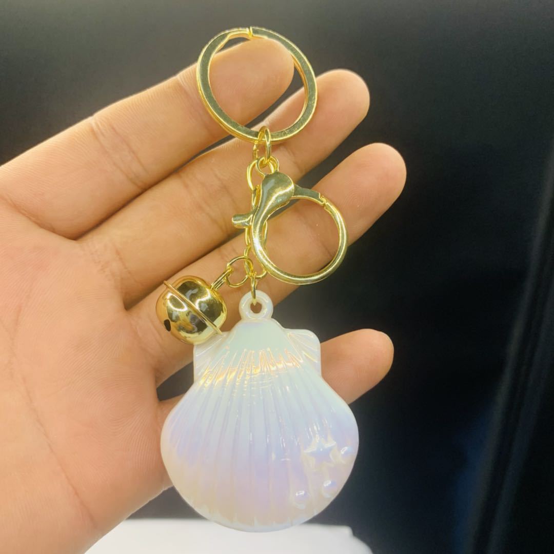 Valentine's Day Shell Key Chain In Colour Featuring Acrylic Inlay, Stylish Bag Charm Accessory