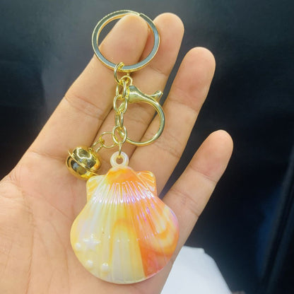 Valentine's Day Shell Key Chain In Colour Featuring Acrylic Inlay, Stylish Bag Charm Accessory