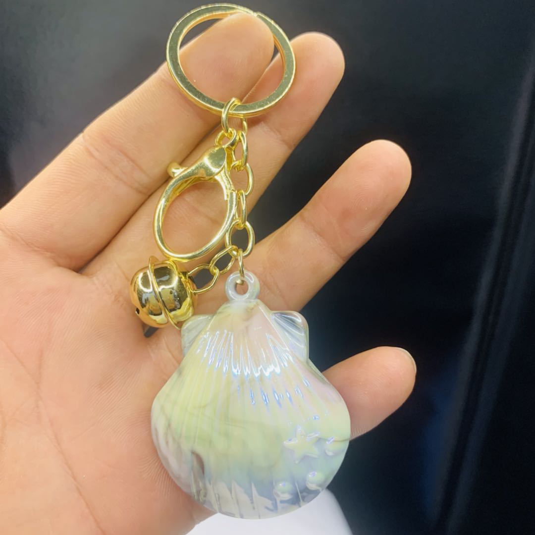 Valentine's Day Shell Key Chain In Colour Featuring Acrylic Inlay, Stylish Bag Charm Accessory