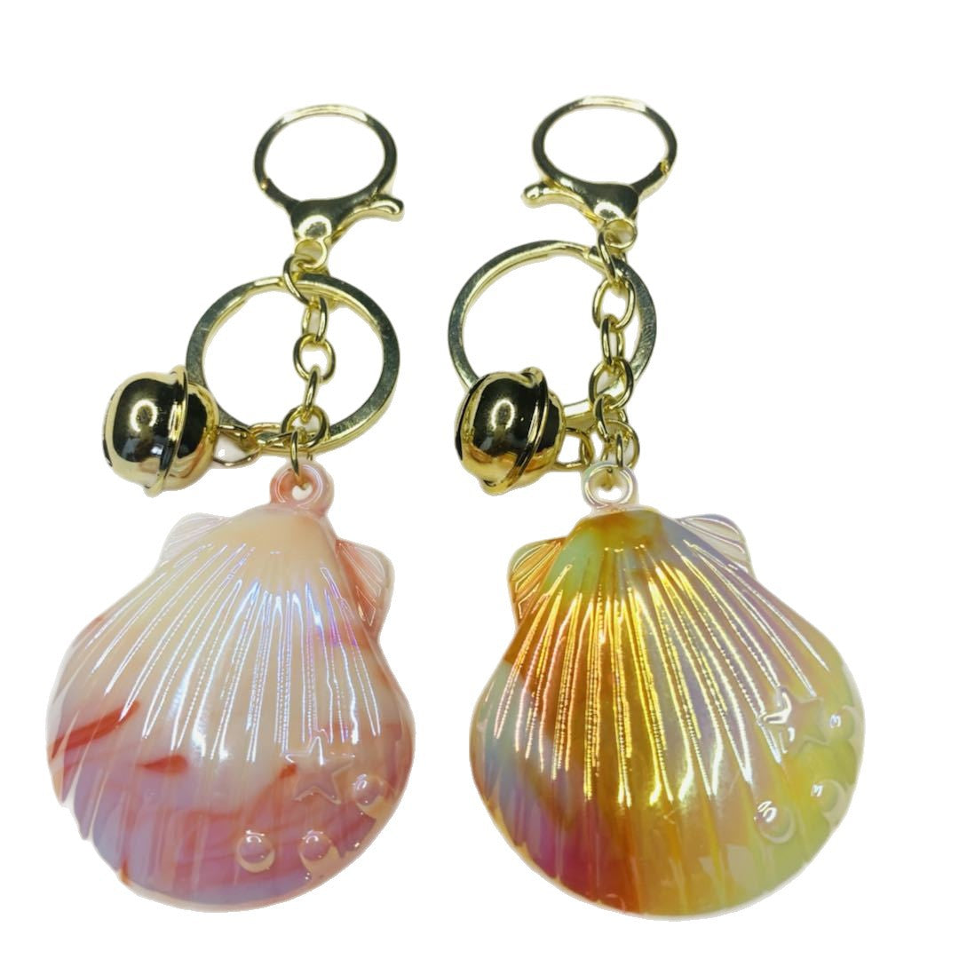Valentine's Day Shell Key Chain In Colour Featuring Acrylic Inlay, Stylish Bag Charm Accessory