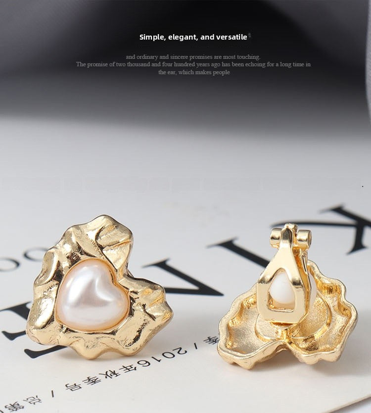 Retro Heart Shape Stud Earrings For Women With Baroque Pearl Inlay, Alloy Material, Electroplated Finish, And 925 Sterling Silver Posts