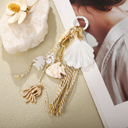 Ocean Tassel Bag Pendant In White, Acrylic Material With Marine Style, Perfect For Spring And Summer