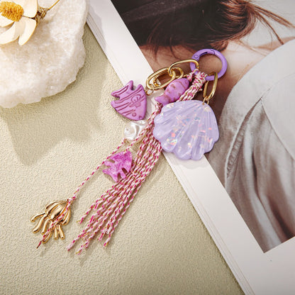 Ocean Tassel Bag Pendant In White, Acrylic Material With Marine Style, Perfect For Spring And Summer