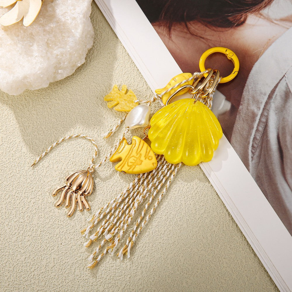 Ocean Tassel Bag Pendant In White, Acrylic Material With Marine Style, Perfect For Spring And Summer