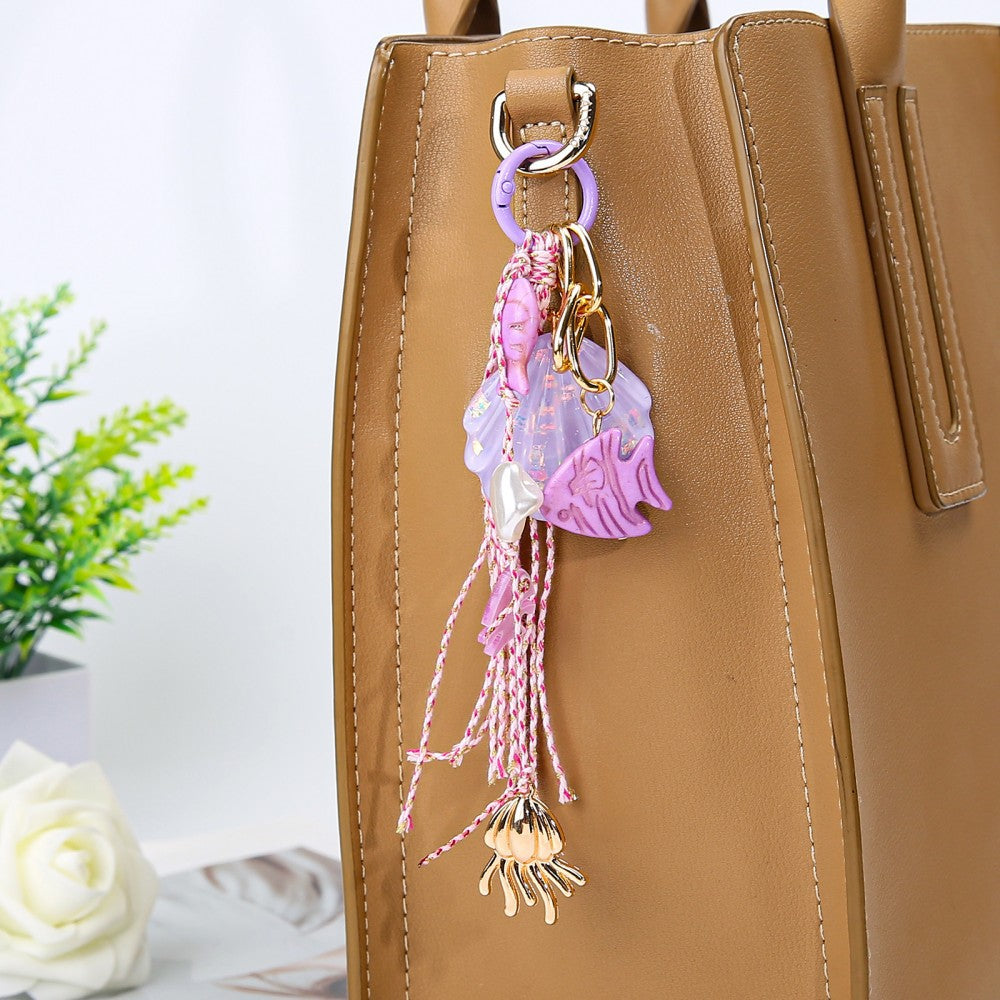Ocean Tassel Bag Pendant In White, Acrylic Material With Marine Style, Perfect For Spring And Summer