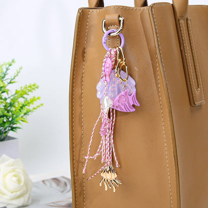 Ocean Tassel Bag Pendant In White, Acrylic Material With Marine Style, Perfect For Spring And Summer