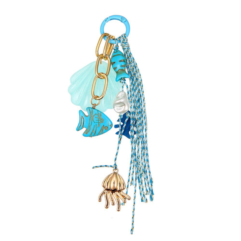 Ocean Tassel Bag Pendant In White, Acrylic Material With Marine Style, Perfect For Spring And Summer
