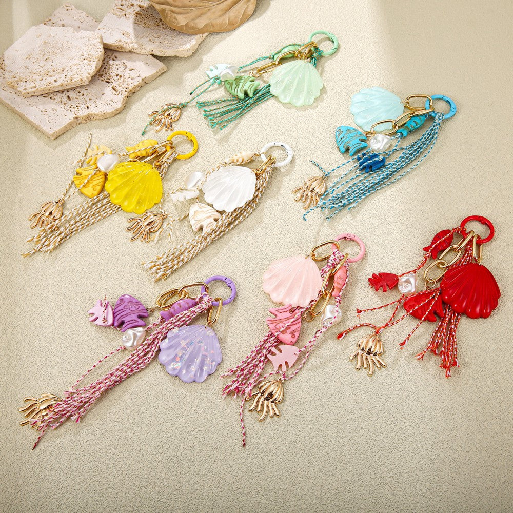 Ocean Tassel Bag Pendant In White, Acrylic Material With Marine Style, Perfect For Spring And Summer