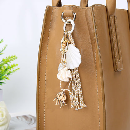 Ocean Tassel Bag Pendant In White, Acrylic Material With Marine Style, Perfect For Spring And Summer