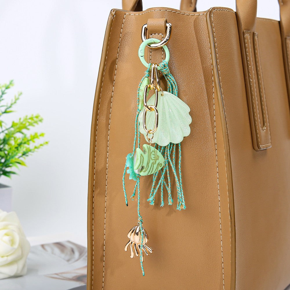 Ocean Tassel Bag Pendant In White, Acrylic Material With Marine Style, Perfect For Spring And Summer