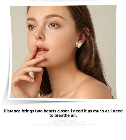 Retro Heart Shape Stud Earrings For Women With Baroque Pearl Inlay, Alloy Material, Electroplated Finish, And 925 Sterling Silver Posts