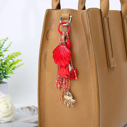 Ocean Tassel Bag Pendant In White, Acrylic Material With Marine Style, Perfect For Spring And Summer