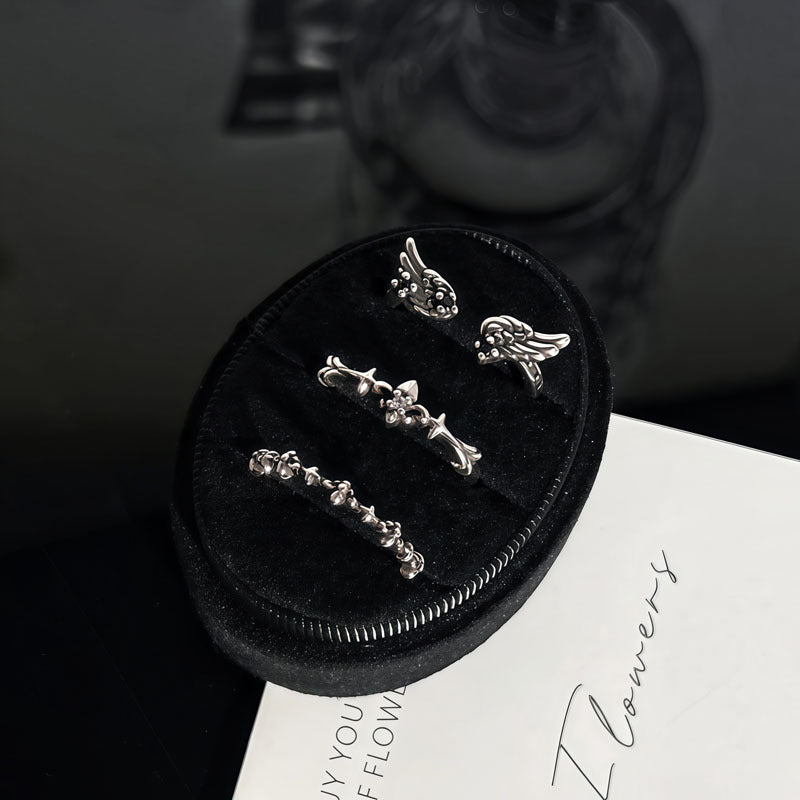 Vintage Style Asymmetrical Wings Open Ring For Women In Copper With Zircon Inlay