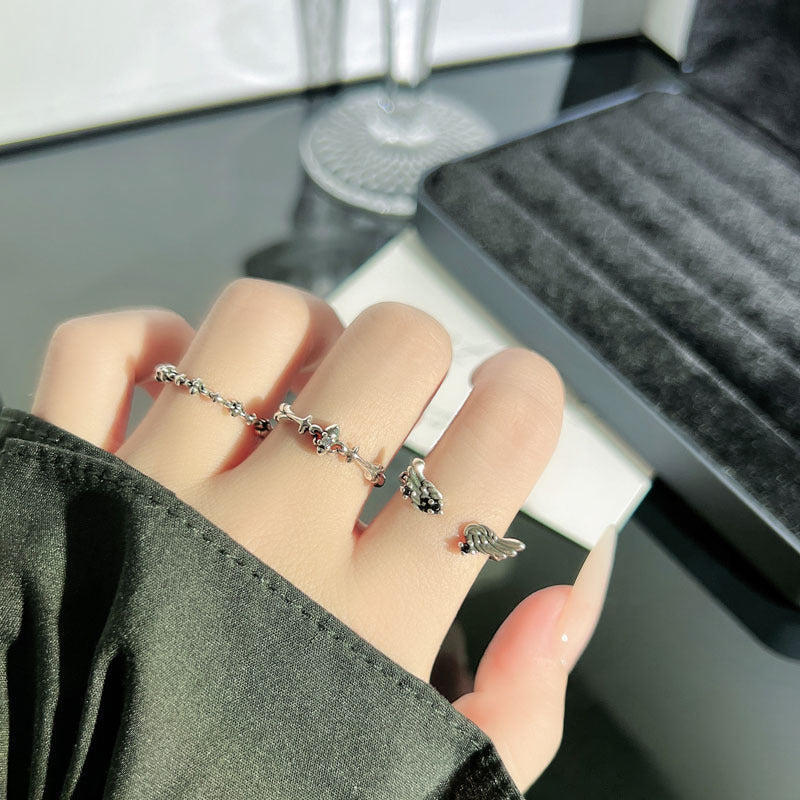 Vintage Style Asymmetrical Wings Open Ring For Women In Copper With Zircon Inlay