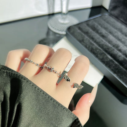 Vintage Style Asymmetrical Wings Open Ring For Women In Copper With Zircon Inlay