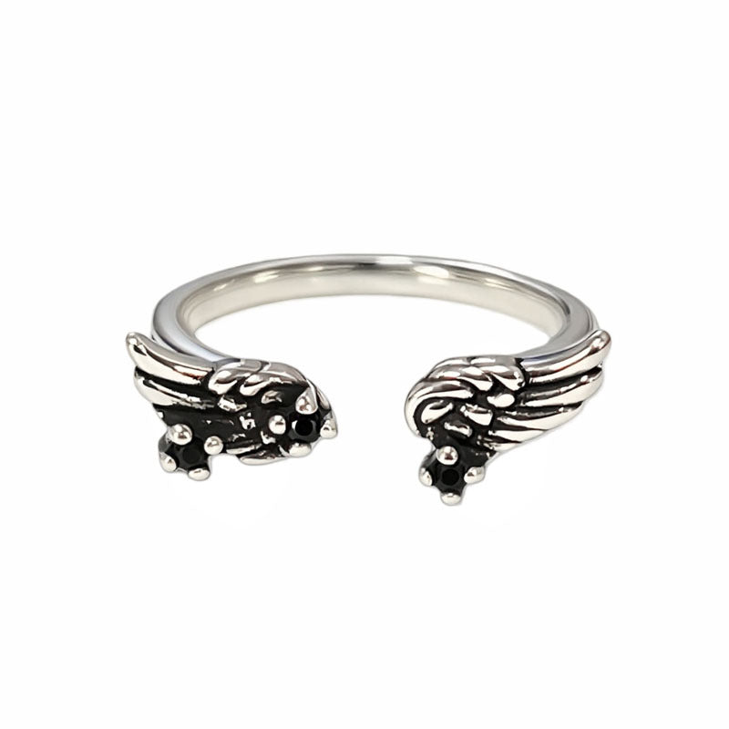 Vintage Style Asymmetrical Wings Open Ring For Women In Copper With Zircon Inlay