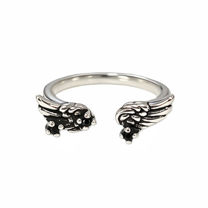 Vintage Style Asymmetrical Wings Open Ring For Women In Copper With Zircon Inlay