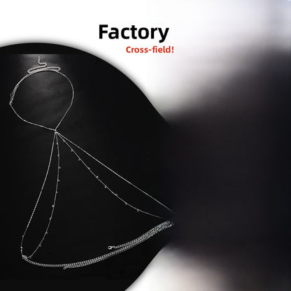 Geometric Silver Body Chain For Women Featuring Rhinestones, Perfect For Nightclub Wear