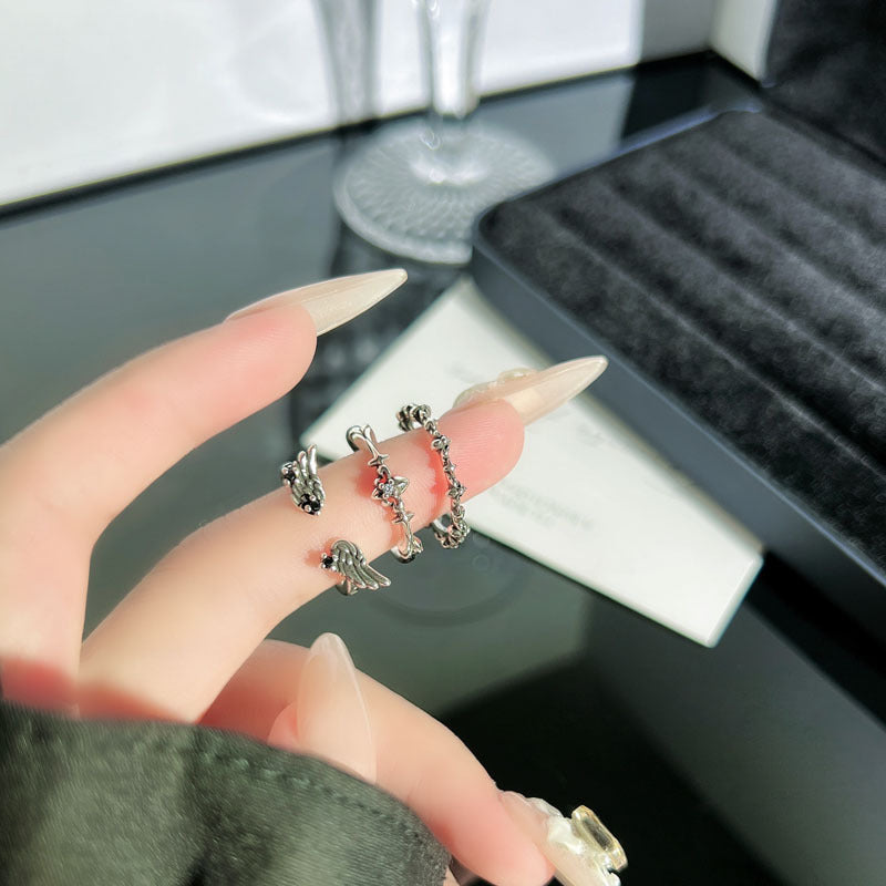 Vintage Style Asymmetrical Wings Open Ring For Women In Copper With Zircon Inlay