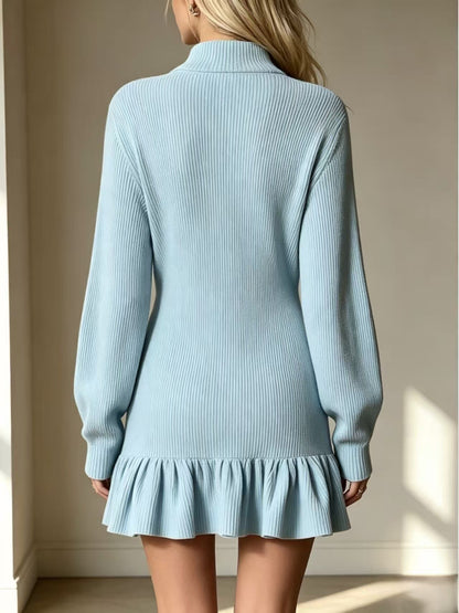 Solid Color Long Sleeve Regular Dress With Lapel Neckline In Simple Style For Banquet, Made Of Polyester Spandex
