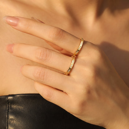 Geometric Rings For Women In Titanium Steel With 18K Real Gold Electroplated Finish Featuring Rhinestone Inlay