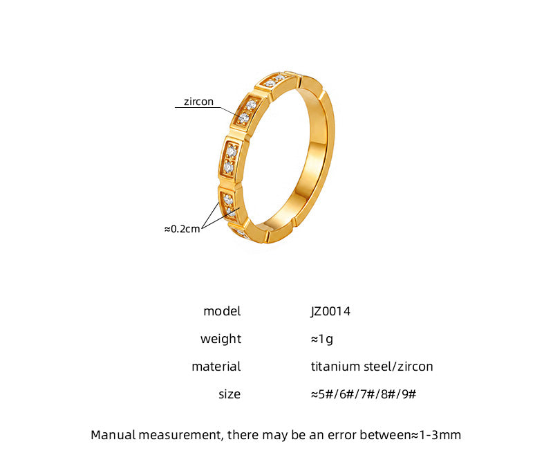 Geometric Rings For Women In Titanium Steel With 18K Real Gold Electroplated Finish Featuring Rhinestone Inlay